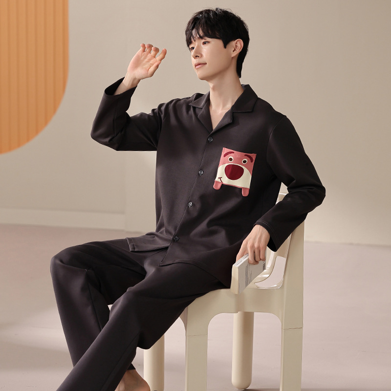 Spring and Autum Men's Pajamas 100% Cotton New Cartoon Casual Long-Sleeved Pants Suit Can Be Worn Outside Home Clothes