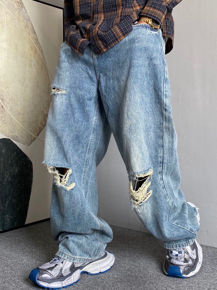 Men's Retro High Waist Dad Jeans Spring Summer Casual Loose Fit Wide Leg Ripped Straight Leg Floor Length_mkmklike.com