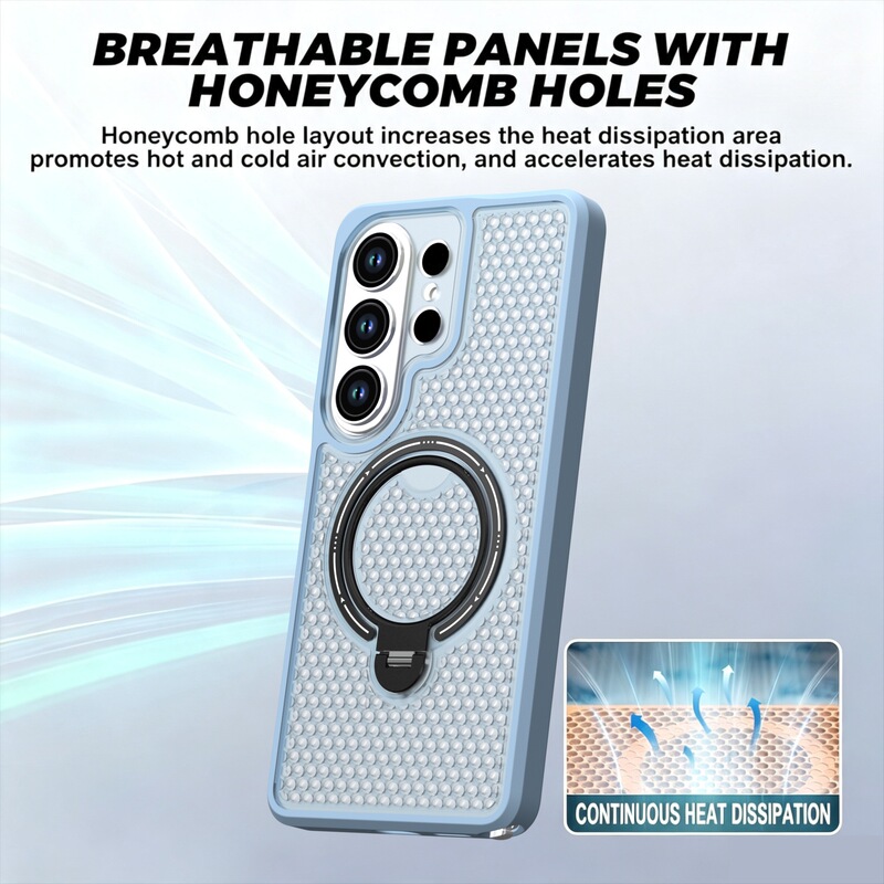 Suitable for Samsung S26ultra cooling phone case with 360 magnetic rotating stand, S26FE anti-drop full protection cover