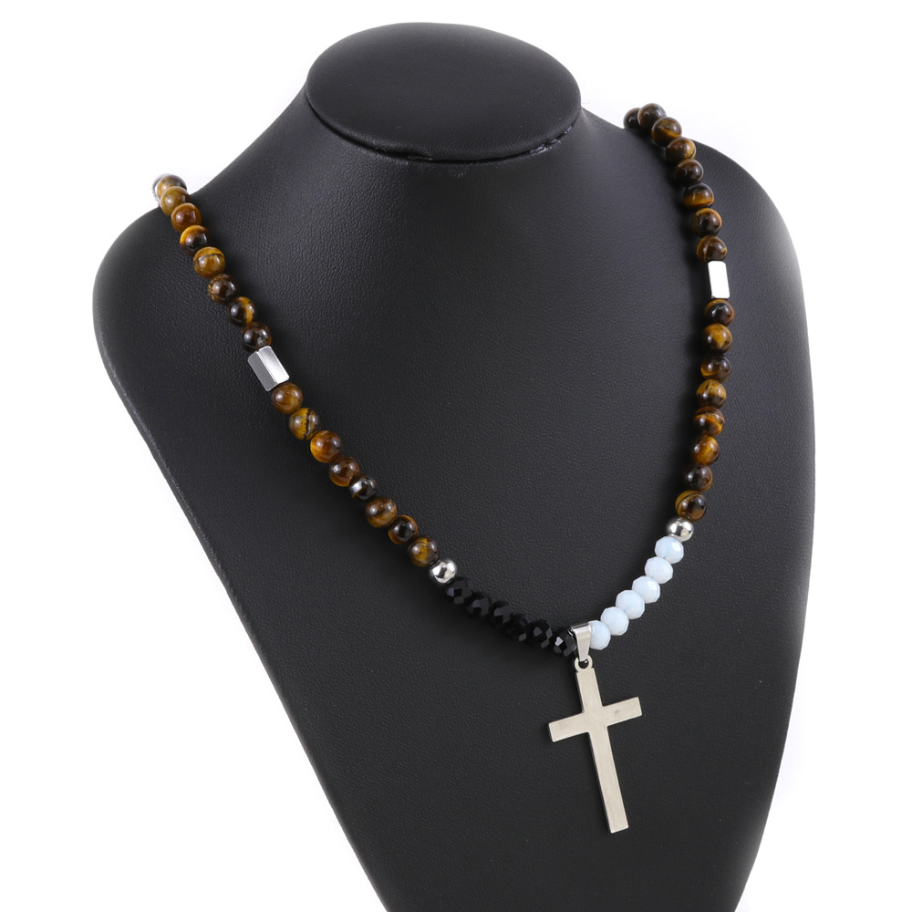 36g Weight Pendant Necklace Classification 1 Piece Quantity Holiday, Daily Occasion natural stone, Titanium Steel Material Cross Pattern Men's Gender Beaded, Polishing Design Simple Style, Classic Style Style Simple Style Classic Style Cross Natural Stone Titanium Steel Beaded Polishing Men's Pendant Necklace 4