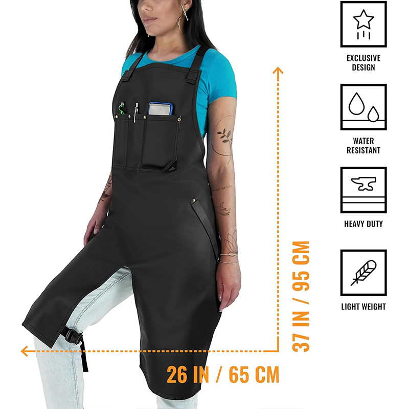 Transfronterizo Amazon impermeable delantal logotipo personalizado corte de pelo barbero ropa de trabajo dobladillo abierto PU delantal al por mayor