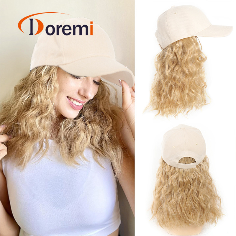 Transfronterizo sombrero de boca de pato peluca de agua ondulada fibra sintética rizada corta sombrero peluca 30cm190g