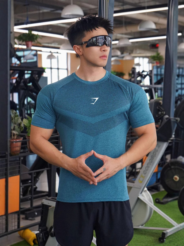GYMSHARK メンズ Tシャツ ジム スポーツ フィットネス 伸縮性 半袖 速乾性 通気性 カジュアル プリント Tシャツ|undefined