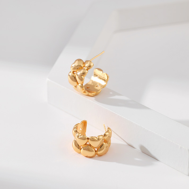 Retro Heart Shape Copper Plating Ear Studs 1 Pair