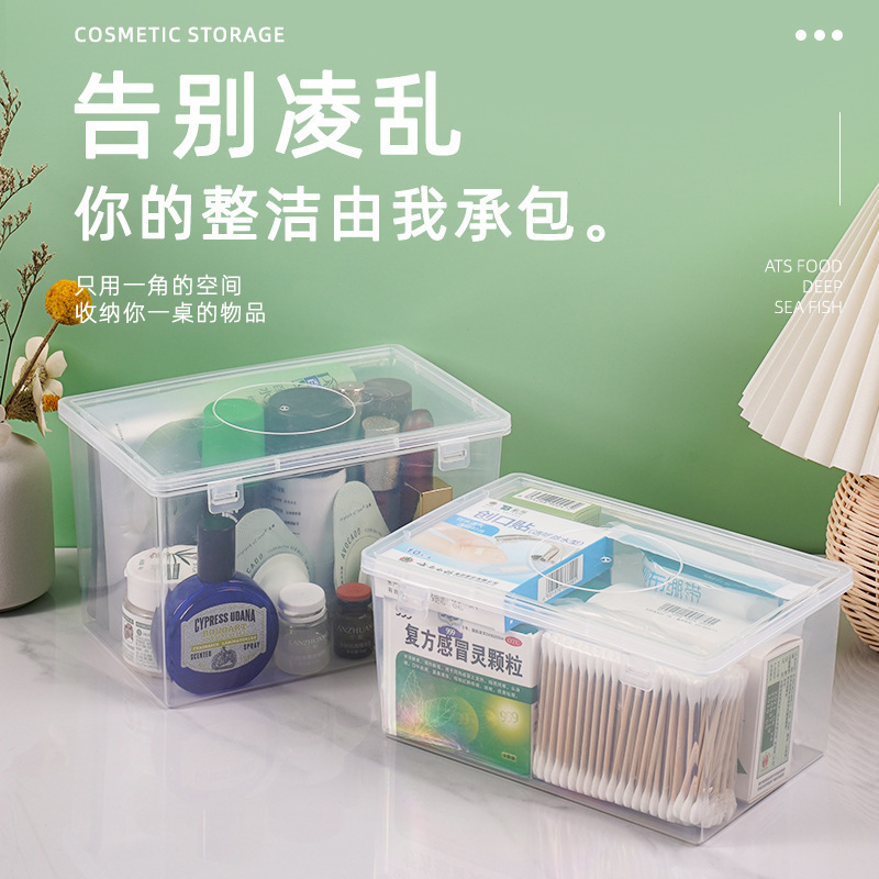 整理桌面收纳盒家用带盖防尘药品储物盒化妆品收纳神器透明收纳盒|undefined