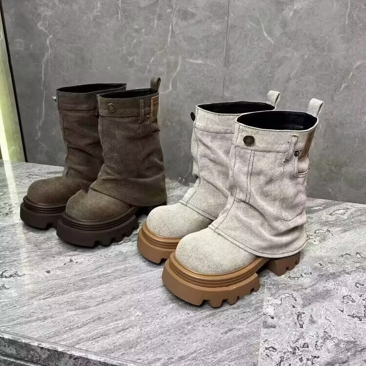 厚底增高大黄靴子女2025新款秋季工装靴英伦风马丁靴户外登山短靴|undefined