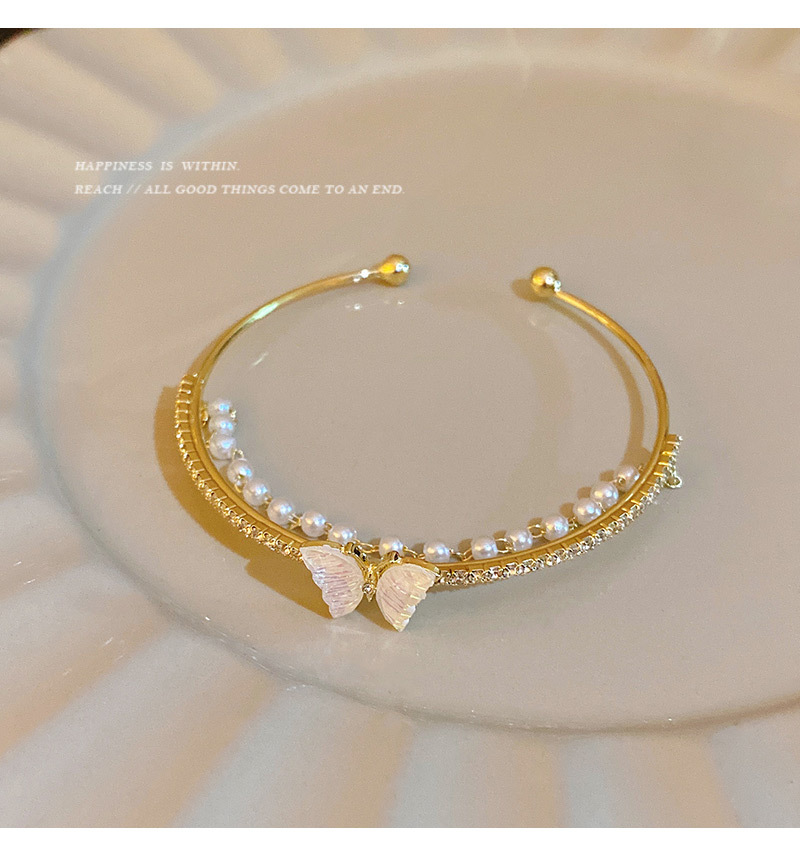 Elegant Butterfly Copper Plating Artificial Pearls Zircon Bangle