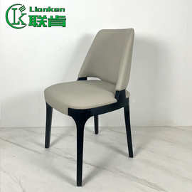 高端意式极简实木餐椅商用现代简约烟熏色白蜡木高靠背纳帕皮椅子