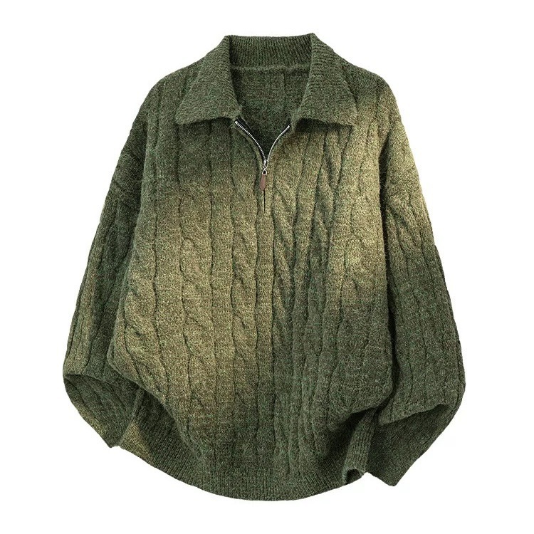 Polo camiseta de puntada suéter hombre torcido medio cremallera viejo viento de invierno suéter de tendencia transfronteriza al por mayor sin quemar