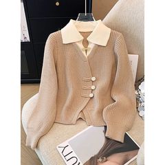 单件/早秋穿搭大码胖mm新中式国风假两件针织衫毛衣牛仔裤装女潮