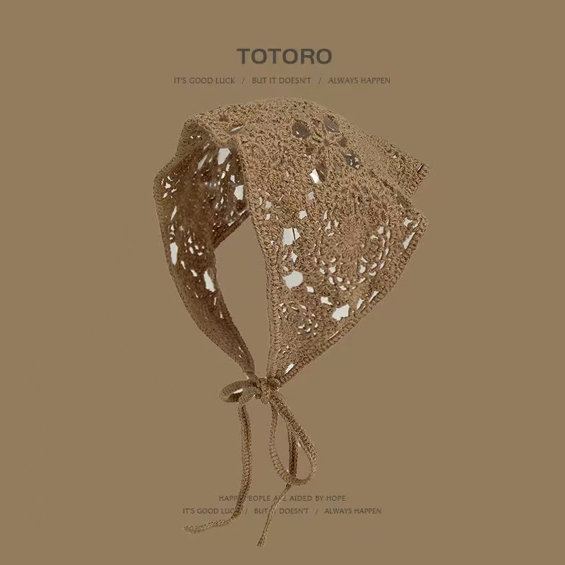 Francia cereza toallas triangulares mujeres primavera y otoño viajes padres-hijos gancho de punto flores hueco pañuelo de arte correa de pelo gorro