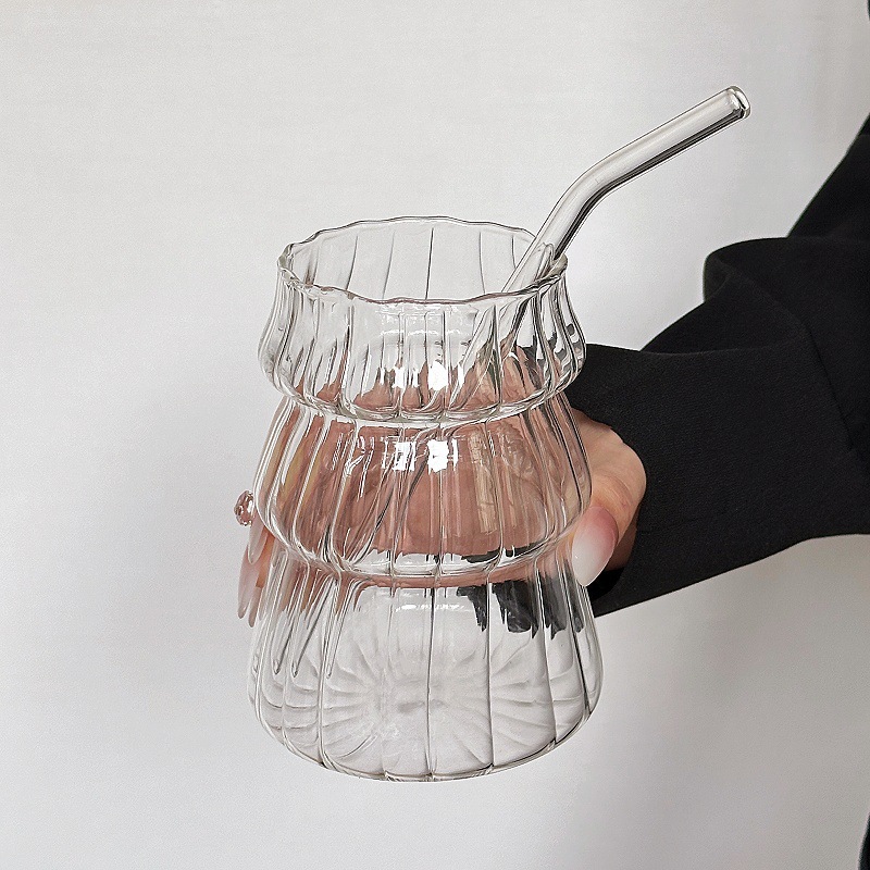 Niche retro vertical taza de cristal de árbol de Navidad taza de café taza de jugo taza de bebida fría con paja