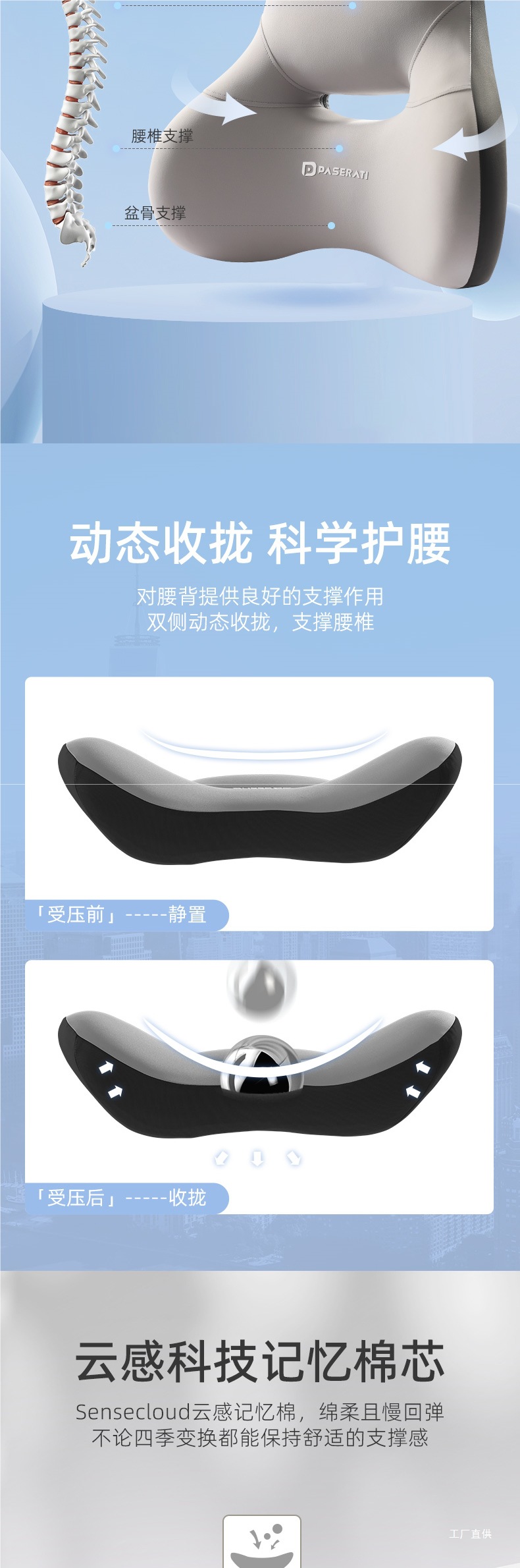 Car Lumbar Support Cushion for Driving, Main Driver's Seat Lumbar Pillow, Backrest Cushion, Car Seat Lumbar Support