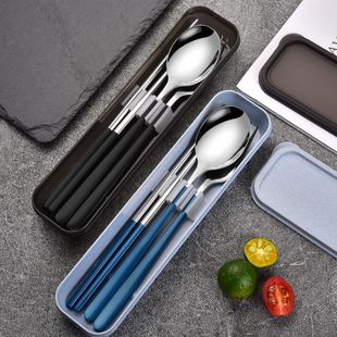 Student Portable Tableware Set Stainless Steel Chopsticks Spoon Set Office Worker Spoon Fork Chopsticks Three-piece Travel Tableware Set