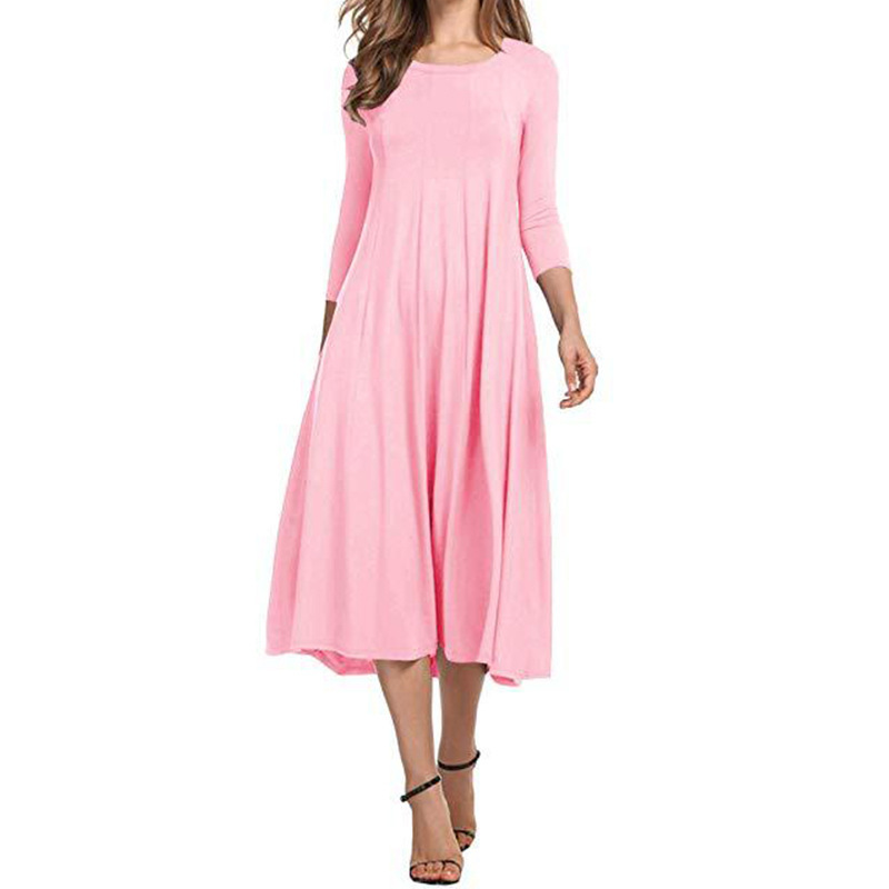 New Women's Long-Sleeved Basic Dress Plus Size Beach Poster Holiday Style Solid Color New Women's Long-Sleeved Basic Dress Plus Size Beach Poster Holiday Style Solid Color