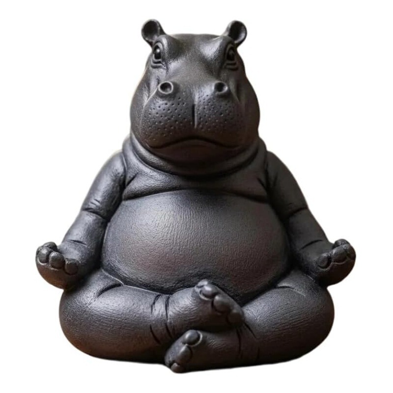 跨境新品Yoga Hippopotamus Statue 瑜伽河马雕像家居装饰摆件|undefined