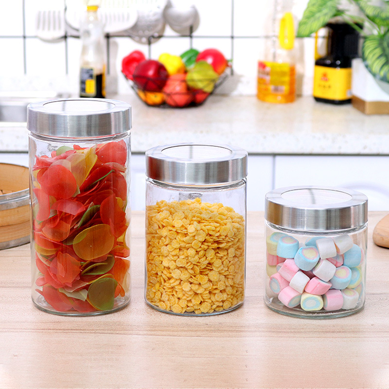 圆形储物罐 厨房五谷杂粮收纳盒 零食收纳瓶玻璃透明密封储存罐子