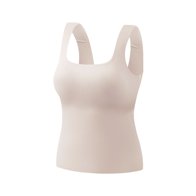 Otoño e invierno ropa interior térmica de cuero caliente U-collar camisa de fondo de las mujeres Barra de oxígeno caliente integrado taza fija calefacción chaleco exterior