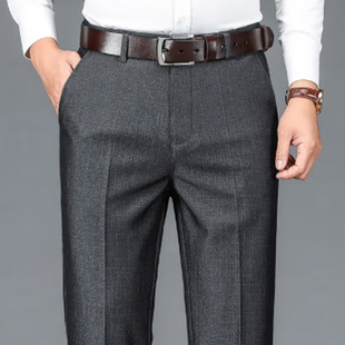 Middle-Aged and Elderly Men's Pants, Spring and Autumn Medium-Thick Four-Pocket Casual Pants, High-Waisted Straight-Leg Business Dress Pants, Loose and Breathable Dad's Long Pants