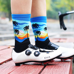New DH cycling socks, tropical coconut tree sporty casual socks, breathable and sweat-absorbent, mid-calf style, trendy for men and women