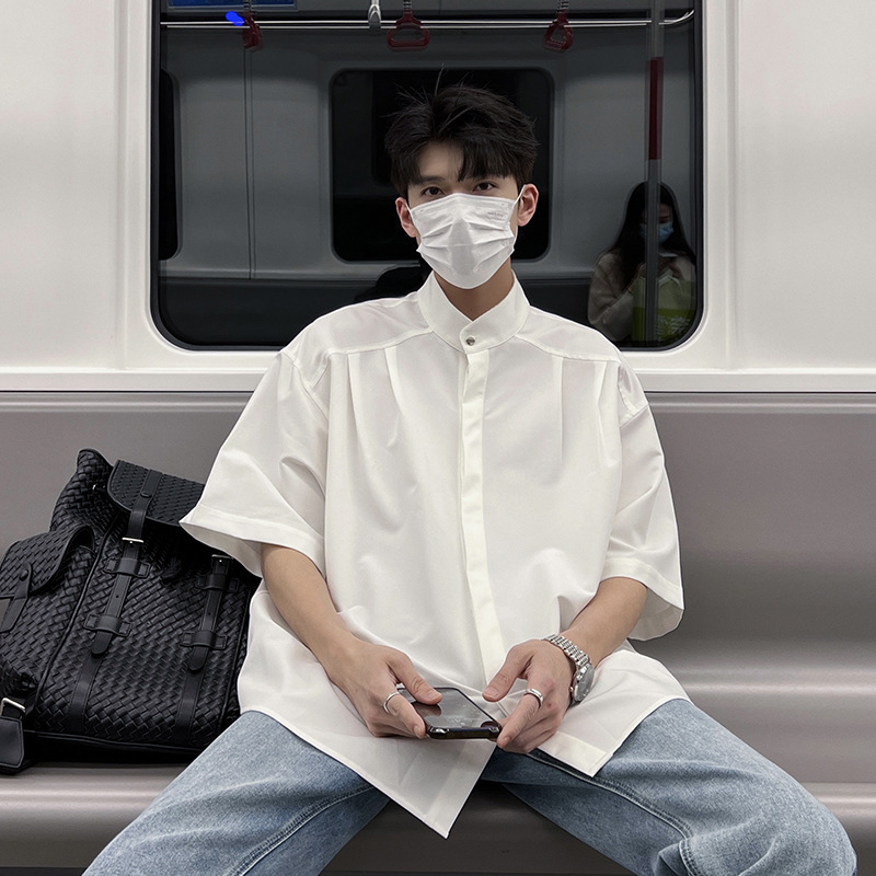 Verano sin planchar nuevos hombres chinos guapos camisa de manga corta para hombres tops de todo fósforo de marca de moda city boy camisa casual