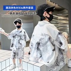 男童夏裝短袖襯衫套裝2024中大兒童男孩帥氣中國風夏季新中式潮服