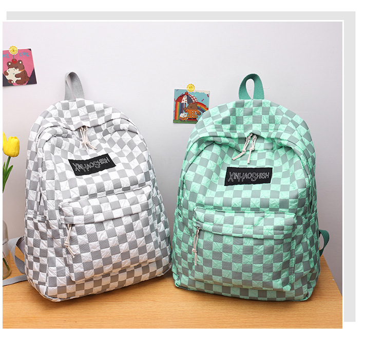 Korean ins artistic trend checkerboard checkered backpack, Japanese Harajuku style fresh and clean high school and junior high school student bag undefined