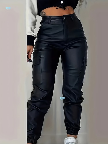 Multi-pocket Women's Coated Stretch Cargo Pants Jeans