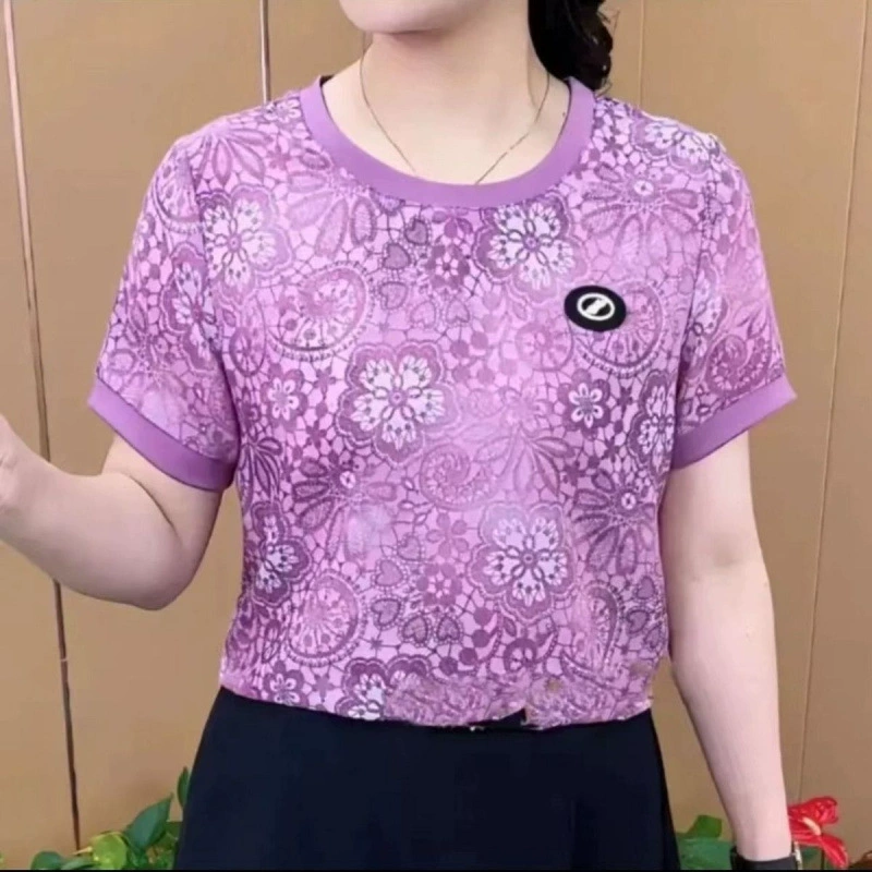 Популярные летние топы 2025 года, крутые и свободные рубашки, круглый вырез, большой размер, для похудения, стильные, с половиной рукавов, ретро-принт