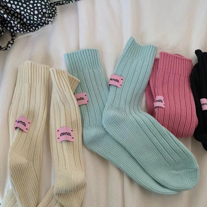Spring and Summer New Dopamine Style Slouch Socks for Women, Korean Ins Style Solid Color Women's Socks, Knitted Mid-Calf Socks, Cotton Socks Wholesale