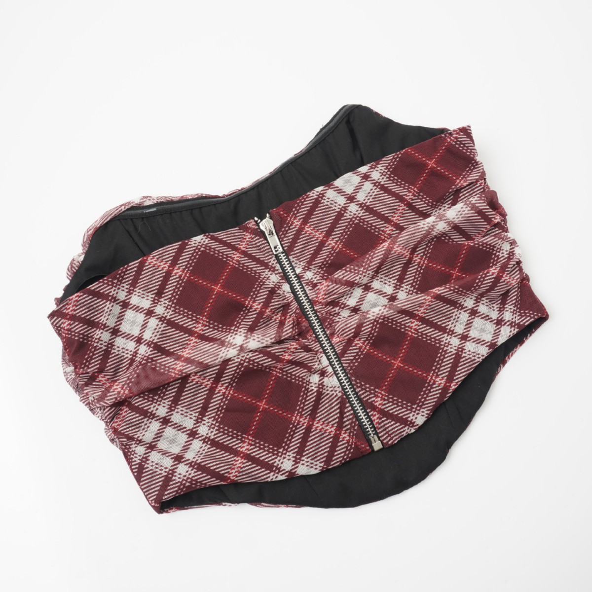 Nueva parte superior de tubo con cremallera trasera de malla a cuadros europea y americana, sin almohadilla para el pecho, top moldeador de huesos de pescado, fuente de comercio electrónico transfronterizo