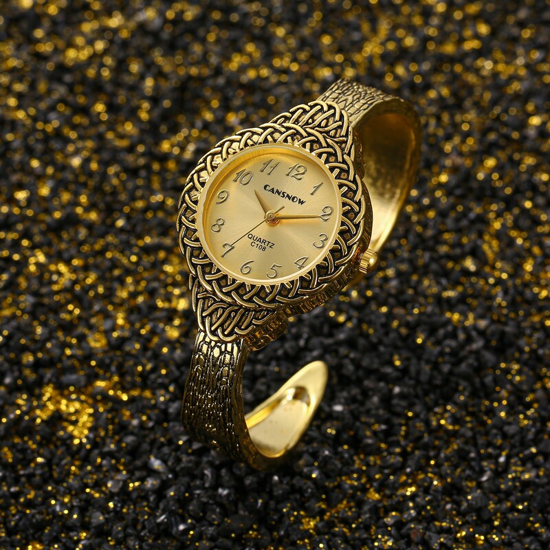 2024 New CANSNOW Bracelet Watch Retro Golden silver Watch Quartz Bracelet European, American and Southeast Asian Women's Watch