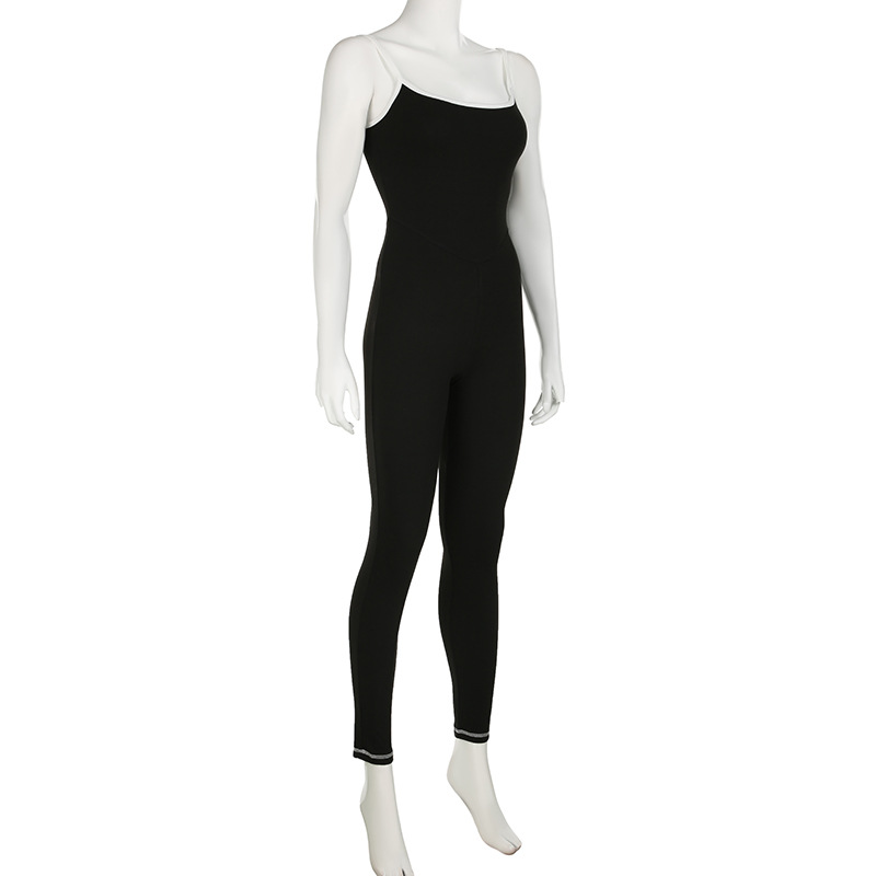 Women Clothing Edge Adjustable Sling Jumpsuit Contrast Color Tight Sexy Yoga Sports One Piece Trousers