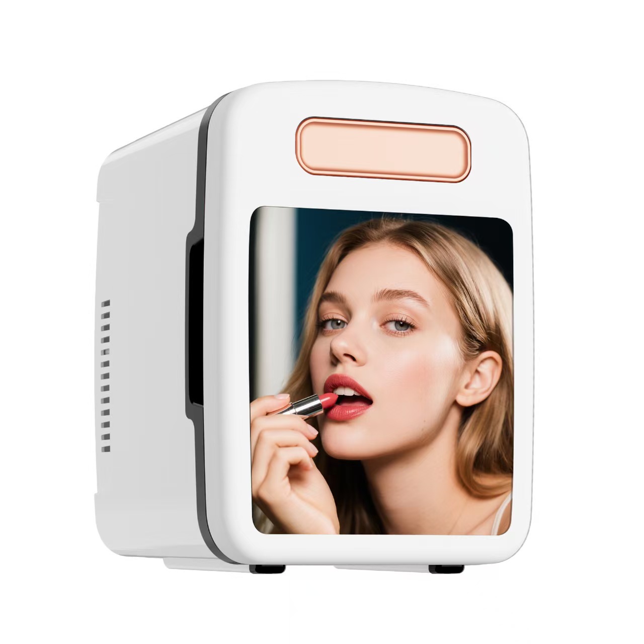 Summer car refrigerator for home use with makeup mirror, small refrigerator for cooling skincare products and beverages, 4L portable cooler