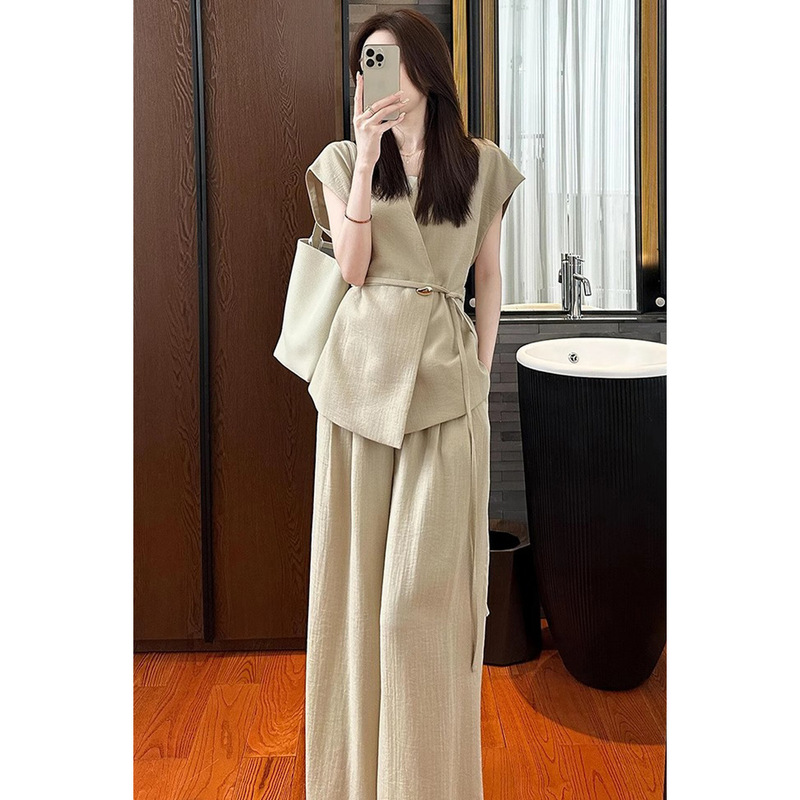 2025年超人気サマードレス、女性向けのスマートでエレガントなハイエンドの小さな香りのカーキベストプロフェッショナルスーツパンツの完全なセット|undefined