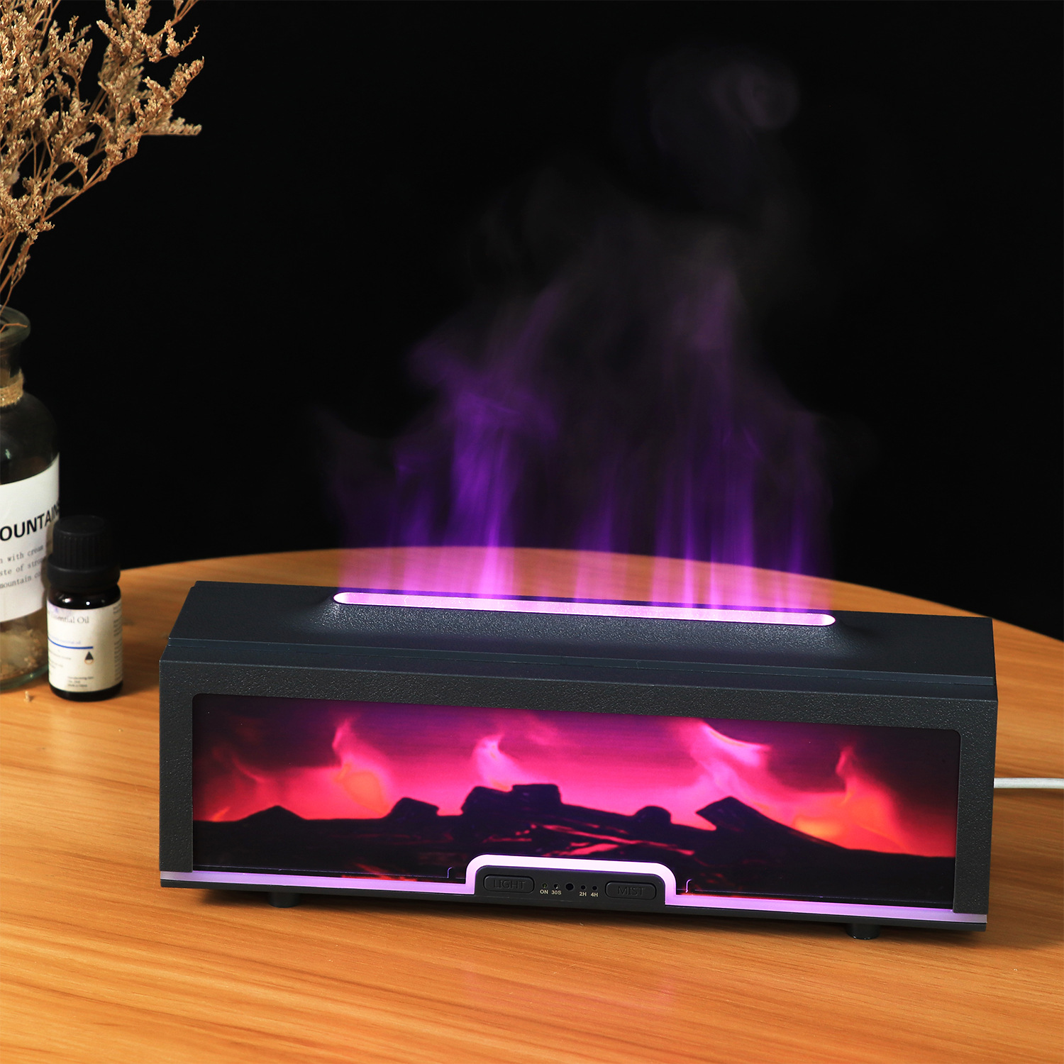 Nuevo acrílico transfronterizo 200ml humidificador de chimenea 3D llama de atmósfera lámpara de escritorio de luz colorida máquina de fragancia