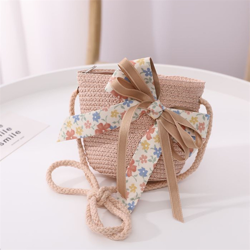 Girl'S Gender Jacquard Design Girl's Sweet Bow Knot Jacquard Straw Hat