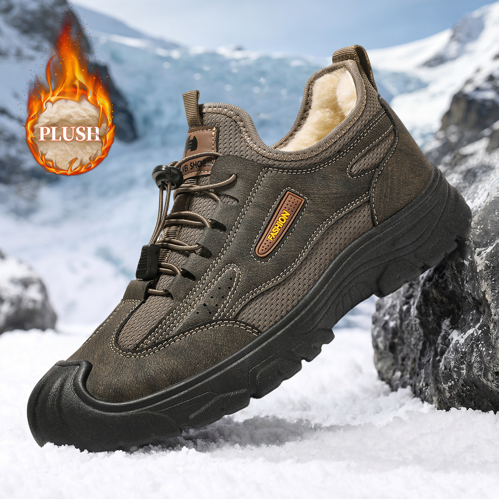 Zapatos de algodón para hombres, botas de algodón para hombres de tamaño grande, botas de cuero cálidas con botas de algodón gruesas, botas de nieve cómodas a prueba de frío.