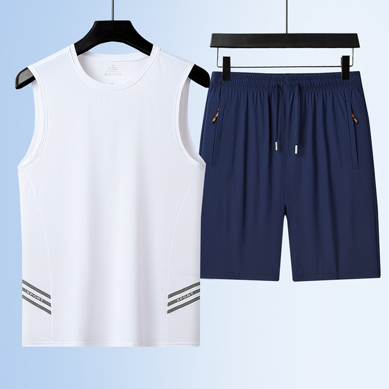 Verano chaleco de seda de hielo hombre sin mangas rápidamente secado camiseta de fitness correr engordado grande hombre gordo juego de deportes casuales