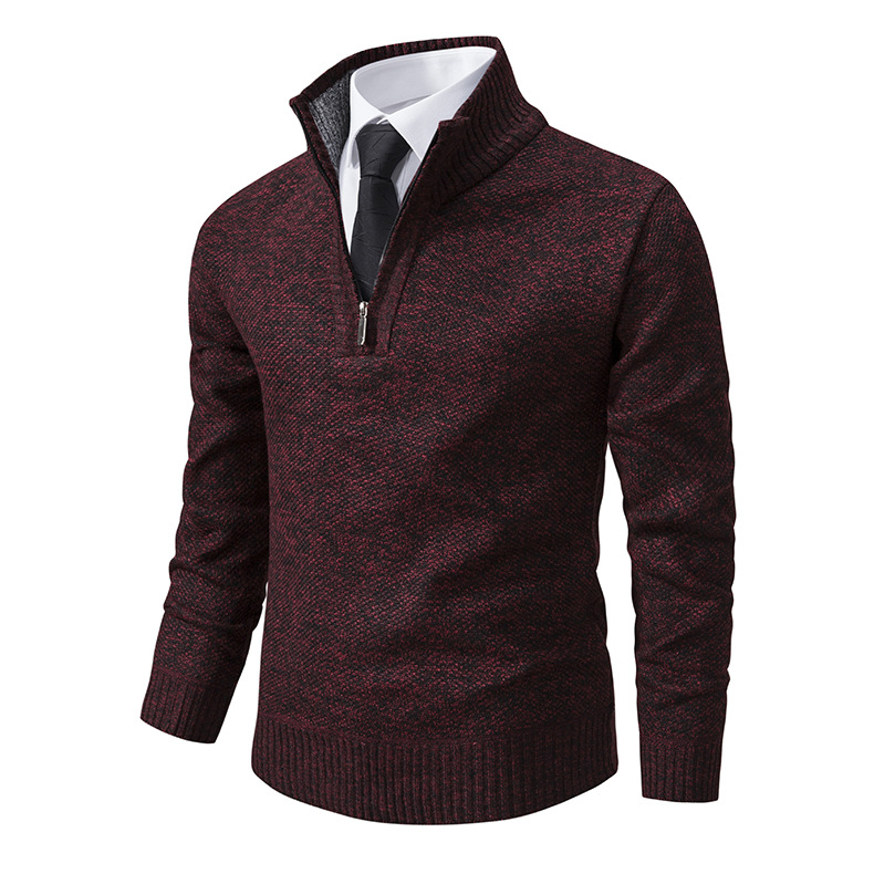 Men's 2024 men's casual knitted base stand up collar with fleece warm sweater jacket for men_voghion.com