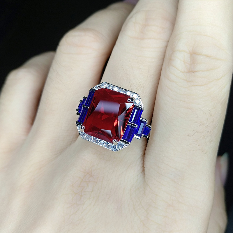 Retro Square Copper Plating Zircon Open Ring 1 Piece