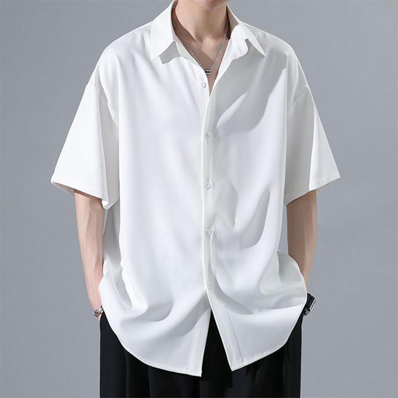 [Fast Delivery] Men's Short-Sleeved Summer Loose High-End Draped Handsome Casual Ice Silk Shirt Men's Jacket