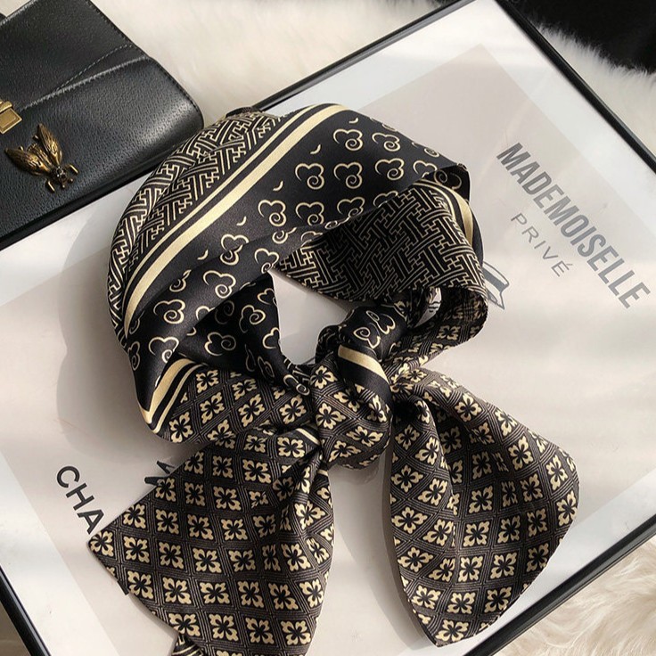 Schwarzer Seidenschal, vielseitig für Frühling und Herbst, stilvoll und modisch, kleiner langer Schal für Damen, 100 % Maulbeerseide, geeignet_voghion.com