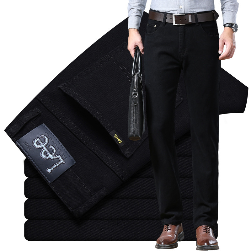 Lee Dex Genuine Jeans Men's Autumn and Winter Thick Stretch Black Straight Loose Business Casual Men's Pants