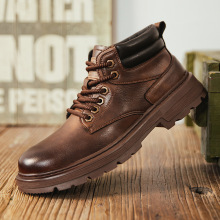 秋冬新款马丁靴男士真皮英伦风复古高帮棉靴子增高加绒保暖短靴潮