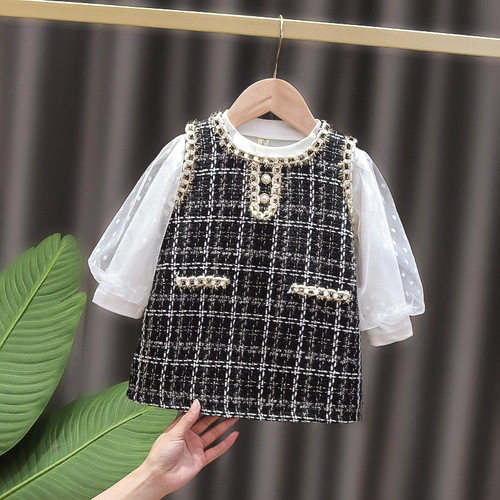 Children's dress for girls, spring and autumn season, two-piece set for little girls, princess dress and top, small children's autumn dress
