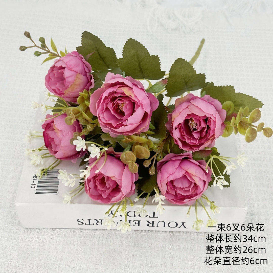 Flor al por mayor imitación de 6 peonía de otoño pequeña peonía artículos de boda decoración para el hogar flores falsas flores hechas a mano flores peonía
