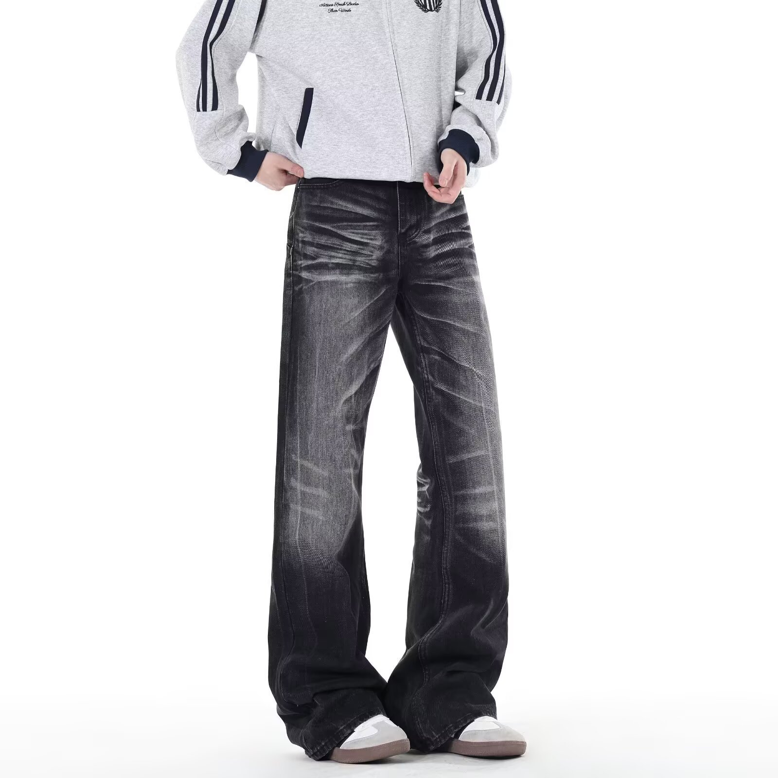 Men's Washed Black Bootcut Jeans – Vintage Cat Whisker Distressed Denim Pants With Clean Fit Silhouette (S-3XL)_voghion.com