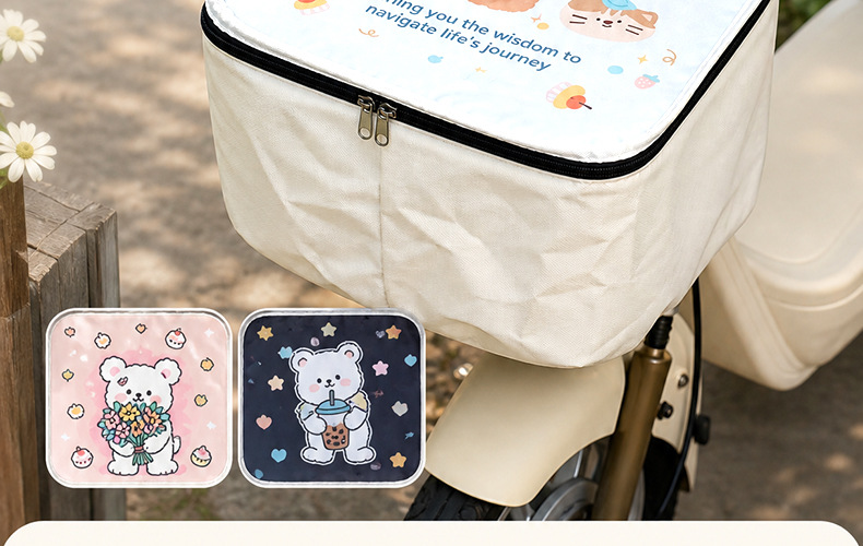 New electric bike front basket PVC waterproof cover, bicycle basket dust cover, cartoon-themed universal modification accessory