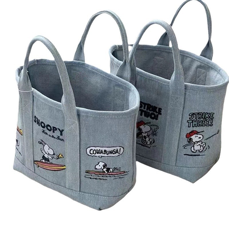 スヌーピー刺繍日本系かわいいキャンバスバッグ宝母外出バッグ弁当バッグサラリーマンハンドバッグ女